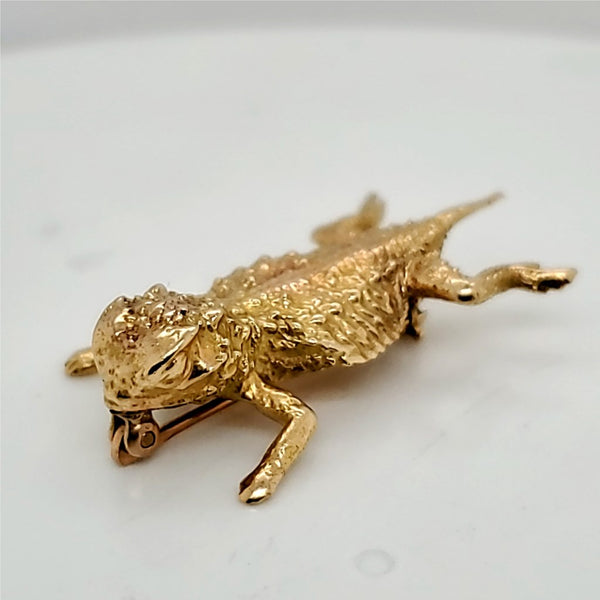 Vintage James Avery 14Kt Yellow Horny Toad Lizard Brooch