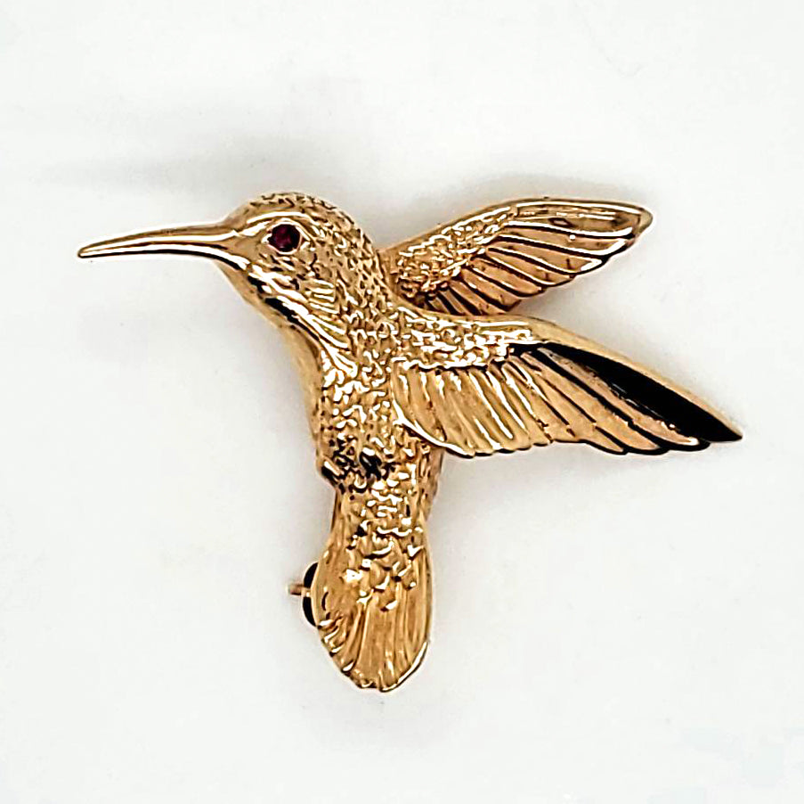 Vintage 14Kt Gold Hummingbird Brooch