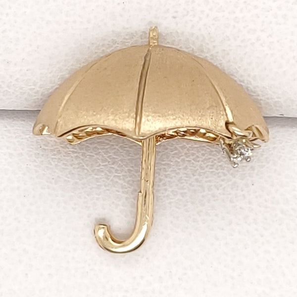 Vintage 14kt Yellow Gold and Diamond Umbrella Brooch