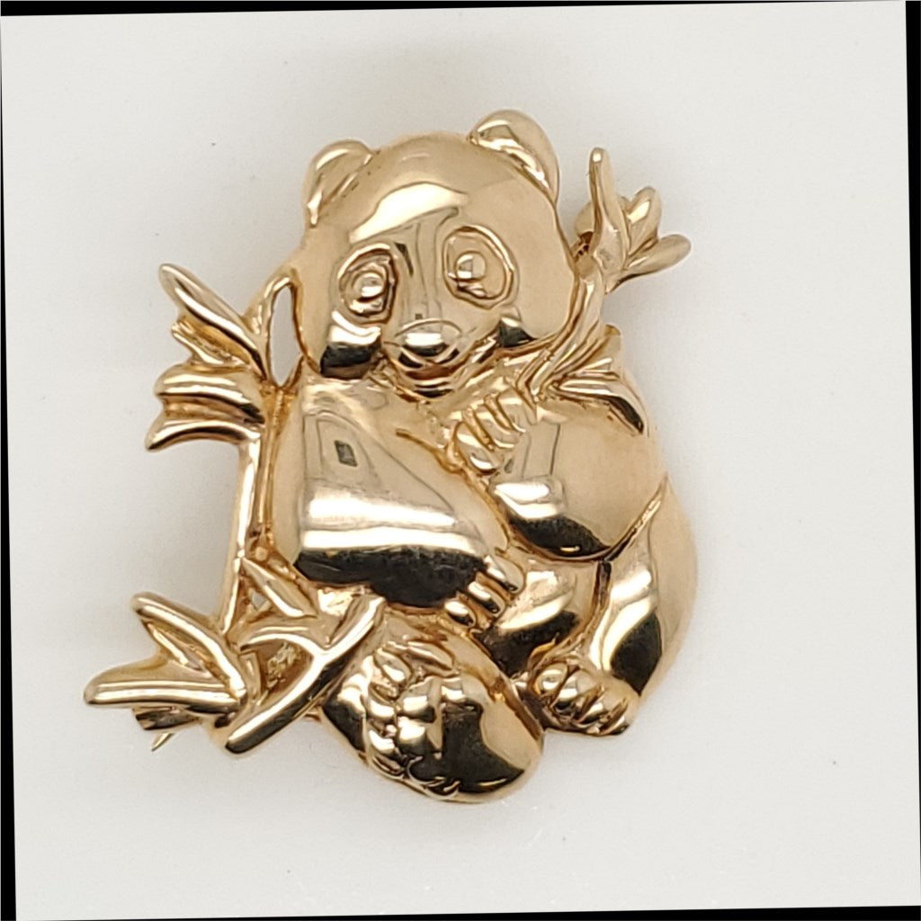 14Kt Yellow Gold Panda Bear Brooch