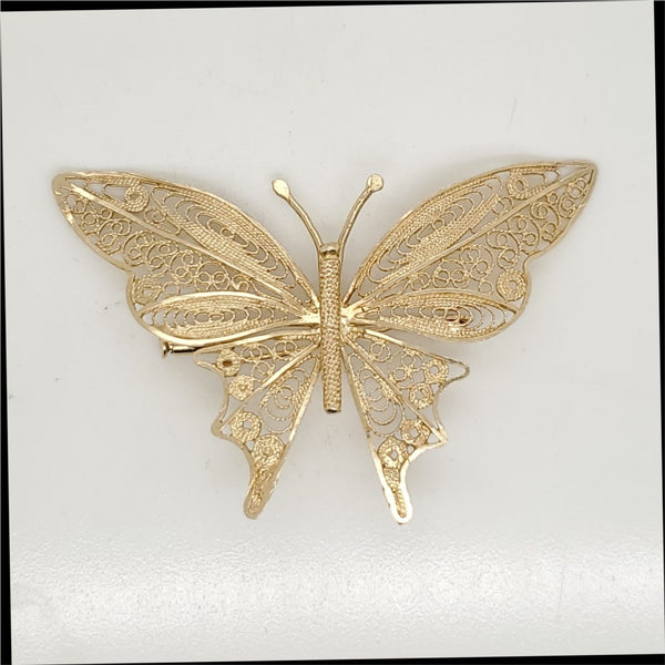Vintage 14kt Yellow Gold Butterfly Brooch