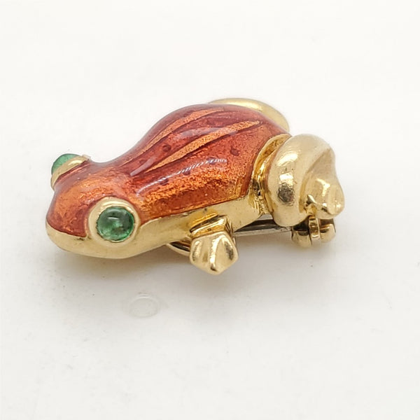 Vintage 18Kt Yellow Gold Enamel Frog Brooch