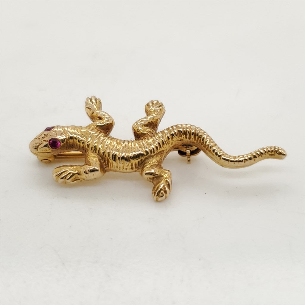 Vintage 14Kt Yellow Lizard Brooch