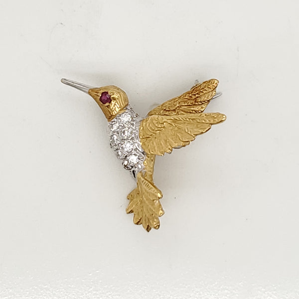 Vintage 18Kt Gold Hummingbird Brooch