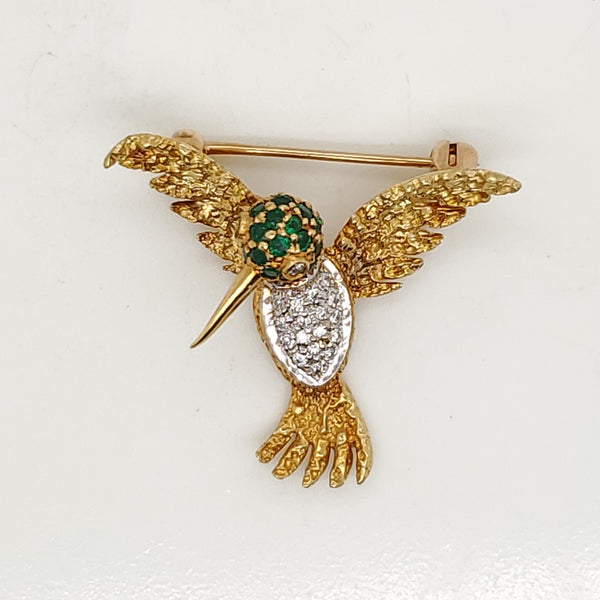 Vintage 18Kt Gold Hummingbird Brooch