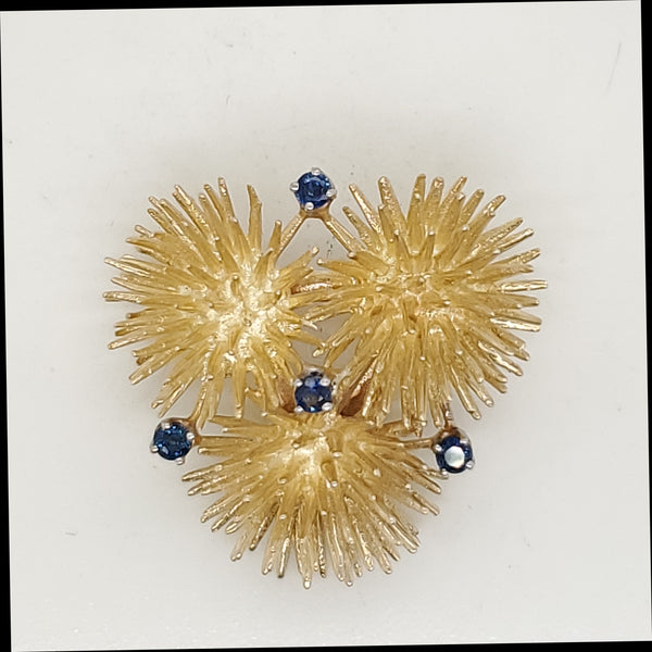 Vintage Flegler Inc 14kt Yellow Gold and Sapphire Brooch