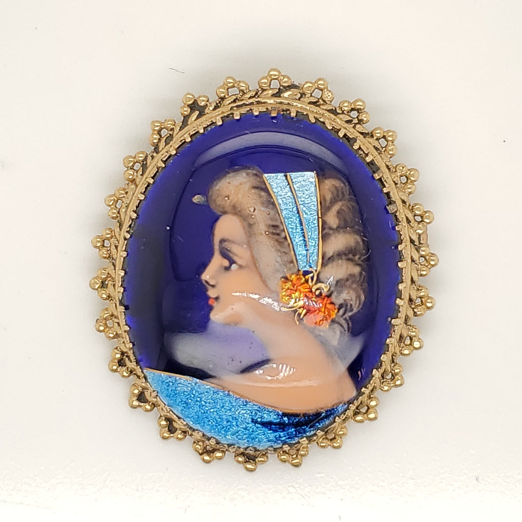 Vintage French 14Kt Gold Miniature Portrait Brooch/Pendant