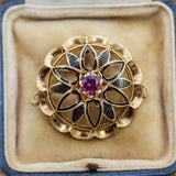 Antique French Enamel And Tourmaline Brooch