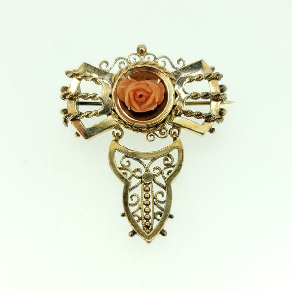 Victorian 14kt yellow gold and coral Brooch
