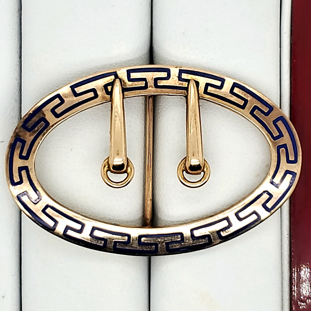 Victorian 10kt Yellow Gold Enamel Buckle Brooch