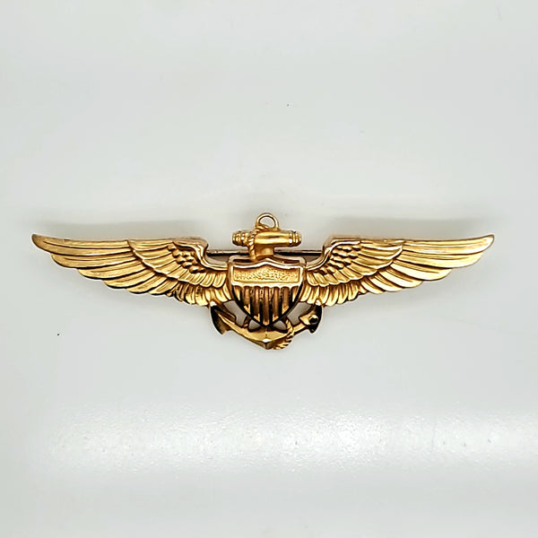 Vintage 10 Karat Yellow Gold Naval Aviator Wings 74Mm Long