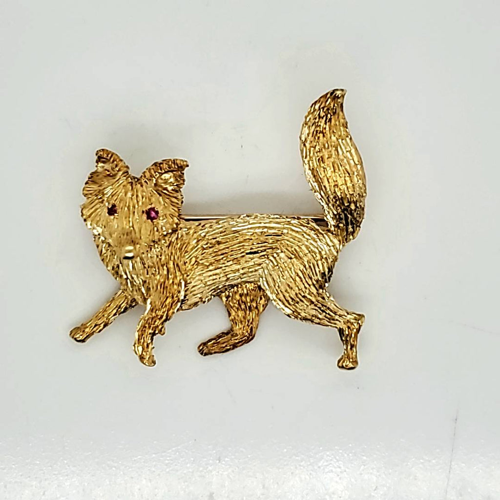 Vintage 18kt Yellow Gold and Ruby Fox Brooch