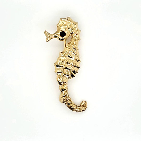 Vintage 18kt Yellow Gold and Ruby Seahorse Brooch