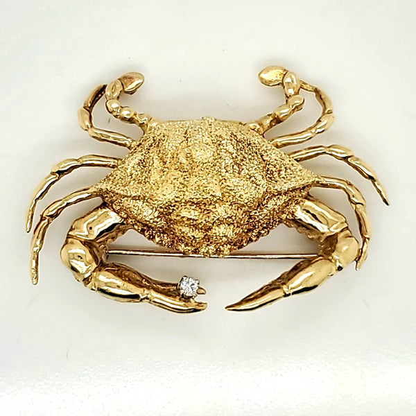 Vintage 18kt Yellow Gold Crab Brooch