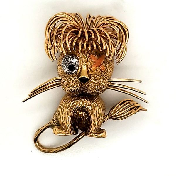 Vintage Fred of Paris 18Kt Yellow Gold Diamond And Sapphire Lion Brooch