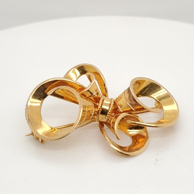 Vintage 18kt Yellow Gold Bow Brooch