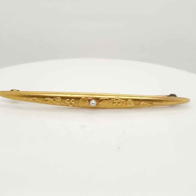 Art Nouveau 14kt Yellow Gold and Seed Pearl Pin