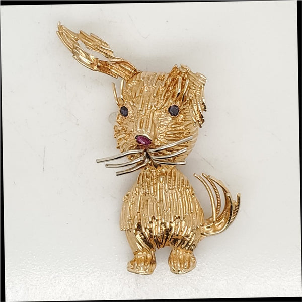 Vintage 14kt Yellow Gold Rabbit Brooch