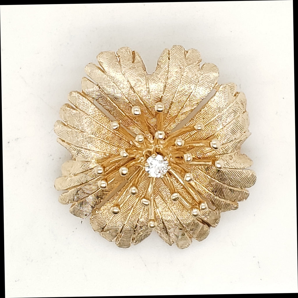 Vintage 14kt Yellow Gold Flower Brooch