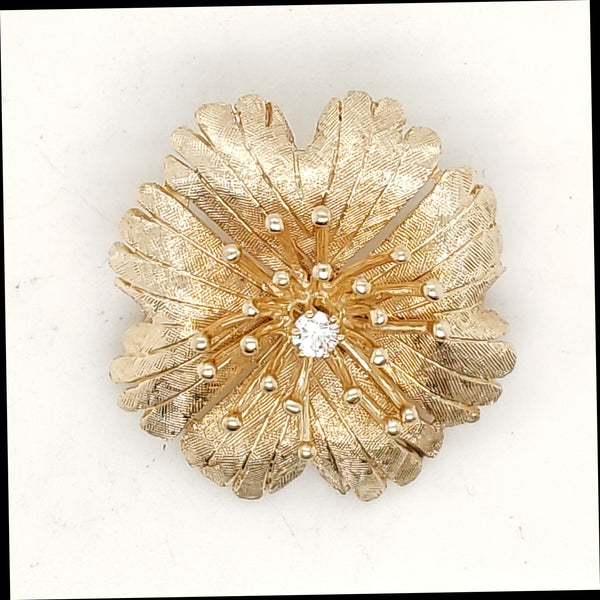 Vintage 14kt Yellow Gold Flower Brooch