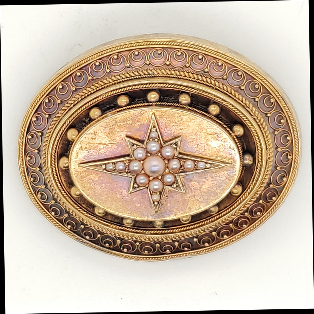 Antique Victorian 18kt Yellow Gold Etruscan Revival Brooch