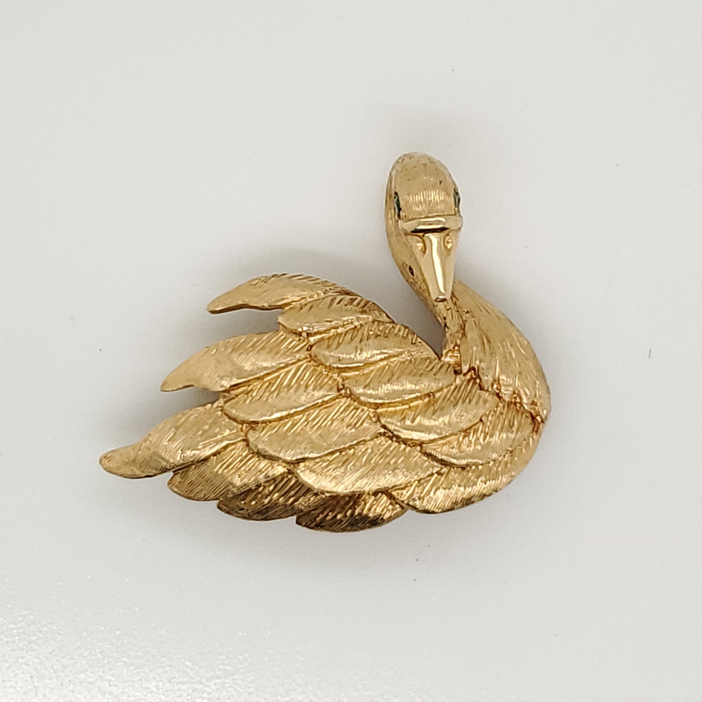 18kt Yellow Gold Swan Brooch by Erwin Pearl