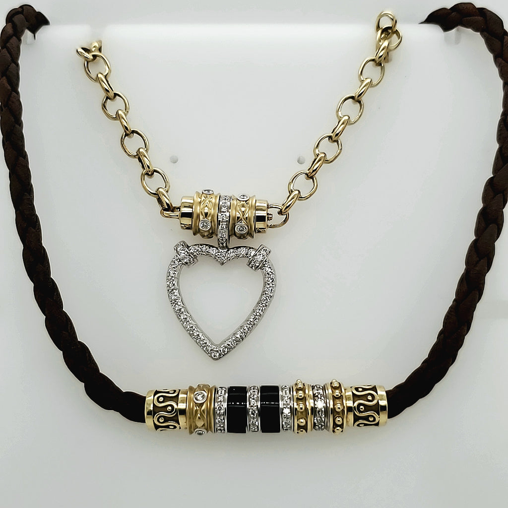 14kt yellow Gold Onyx and Diamond Interchangeable Necklace Suit
