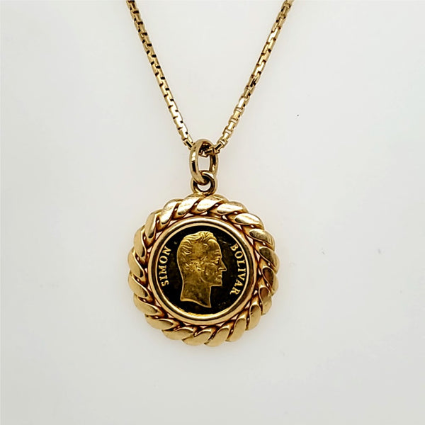 1974 Simon Bolivar Gold Coin Pendant Necklace