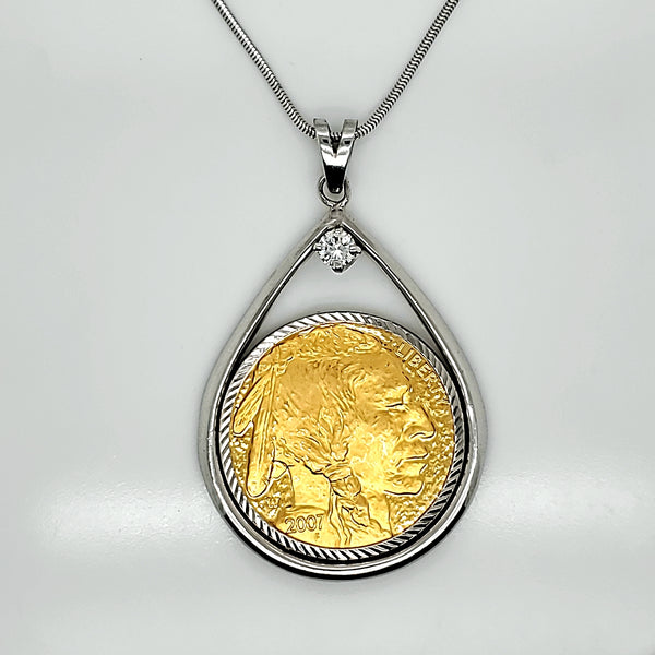 14kt White gold and Diamond One Ounce Gold Coin Necklace