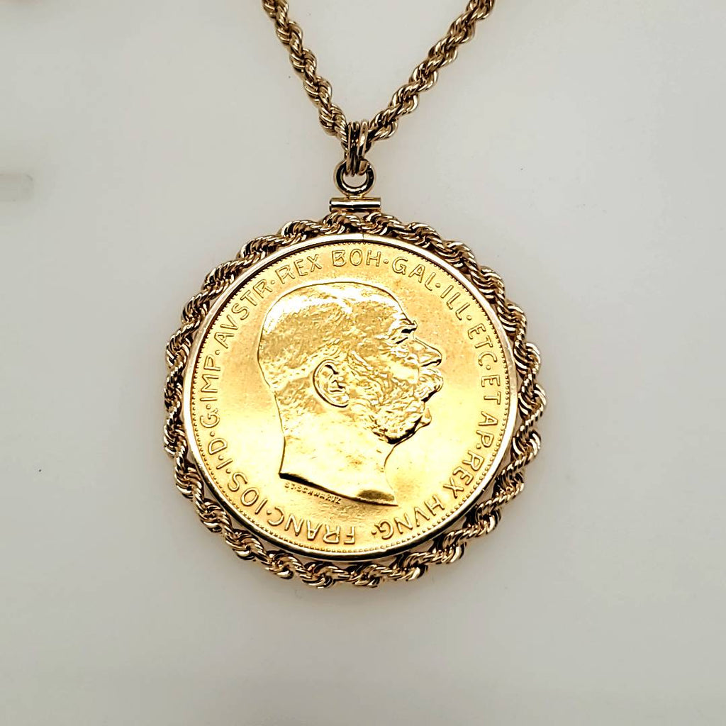 1915 100 Corona Austrian Gold Coin Necklace