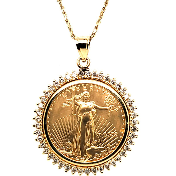 14kt Yellow Gold Bullion Coin and Diamond Pendant