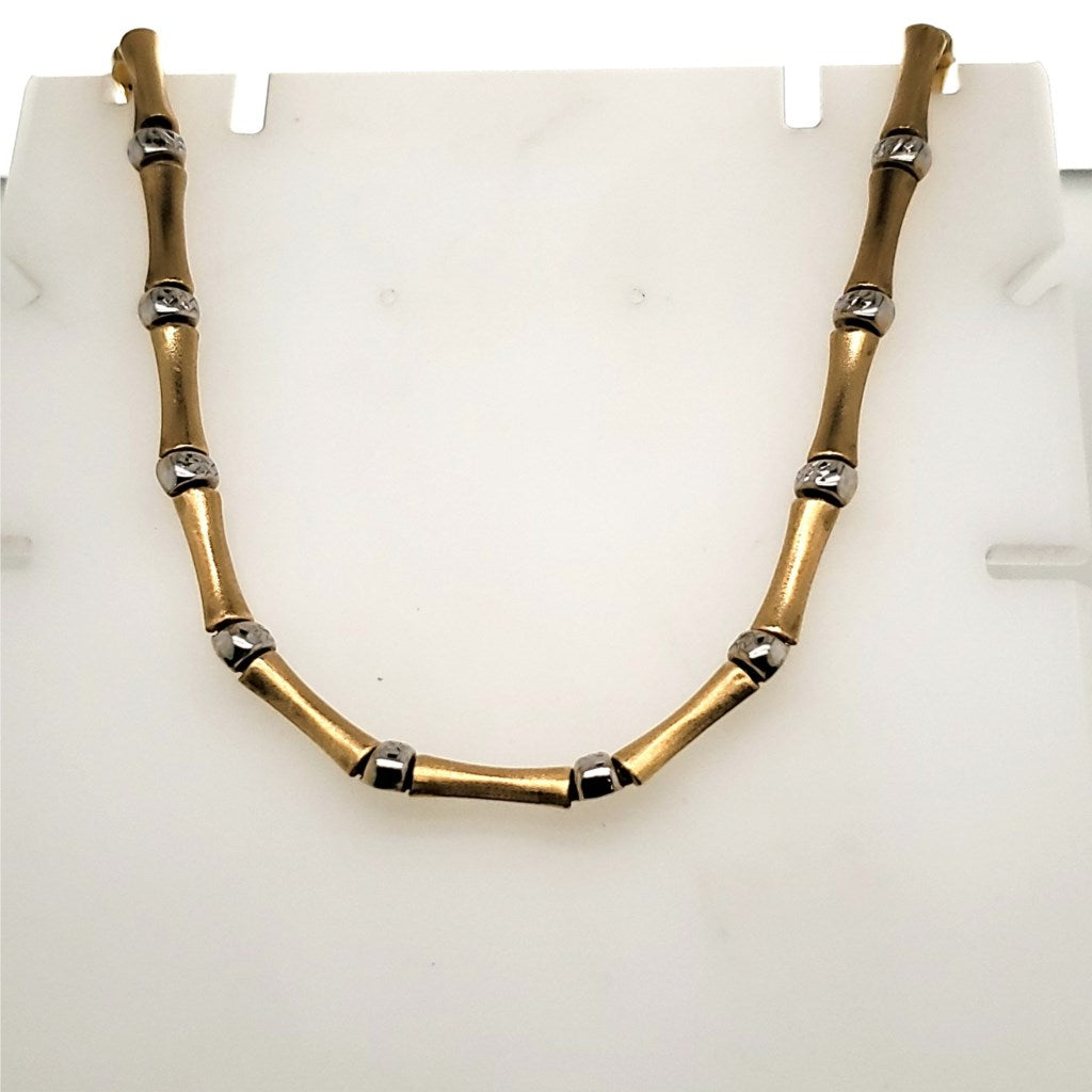 Bamboo Motif 14kt Yellow and White Gold Necklace