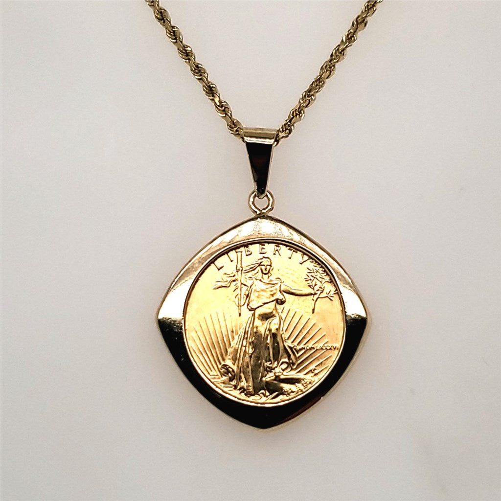 14kt Yellow Gold 1986 1/4 Ounce Standing Liberty Gold Coin Necklace