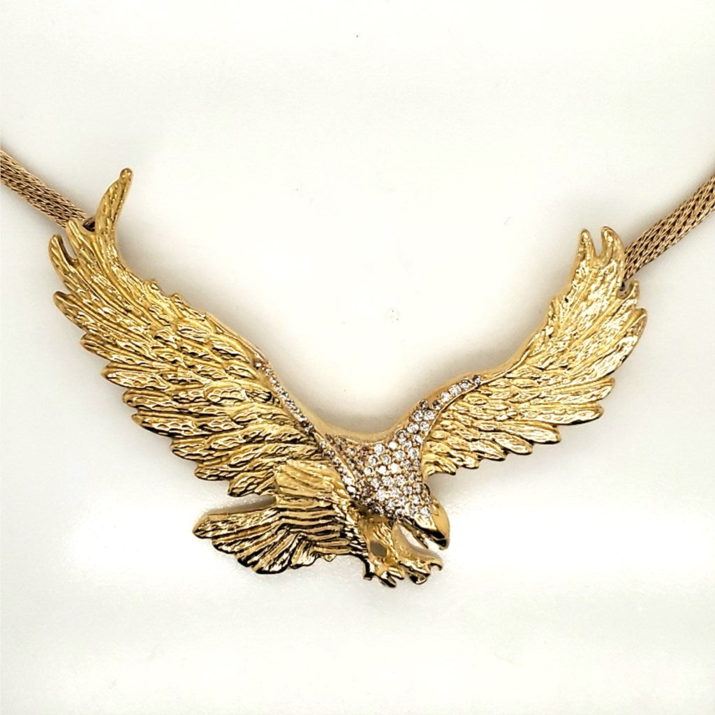 18kt and 14kt Yellow Gold and Diamond Eagle Necklace