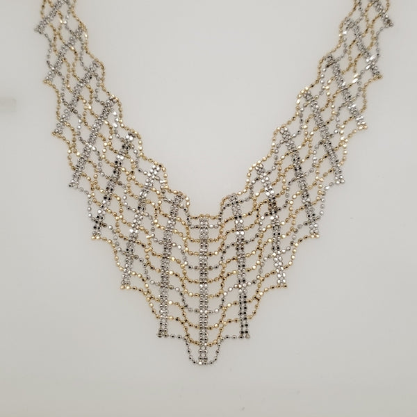 14kt White and Yellow Gold Mesh V Necklace