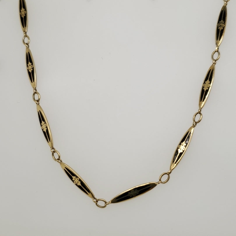 Victorian 14kt Yellow Gold and Black Enamel Pocket Watch Chain