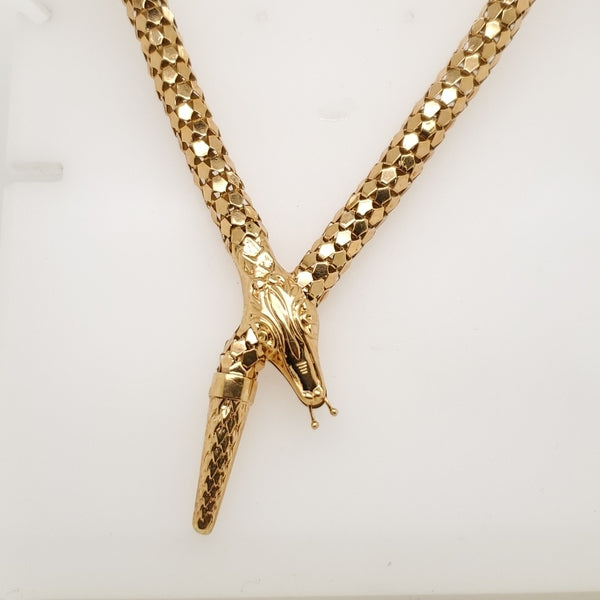 Vintage 18kt Yellow Gold Snake Head Necklace