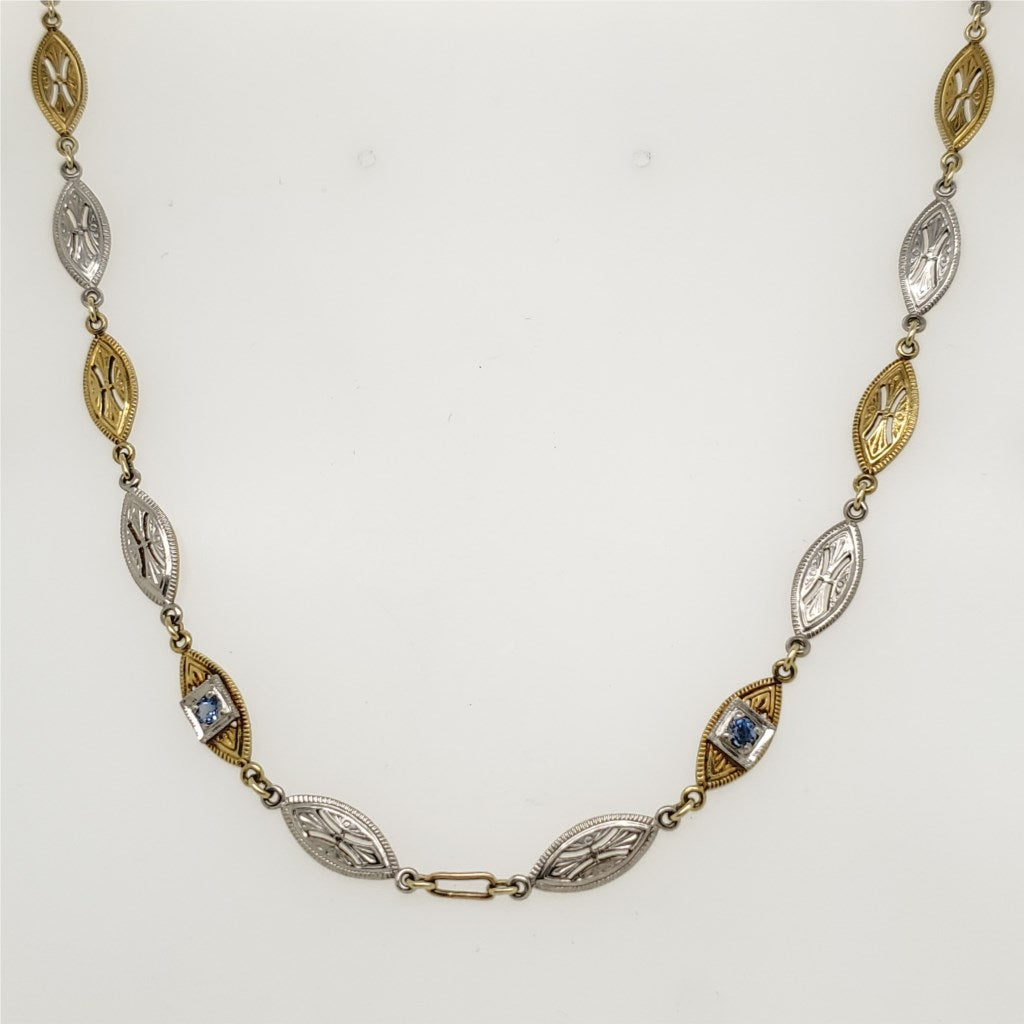 Art Deco 18kt Yellow Gold Platinum and sapphire Necklace