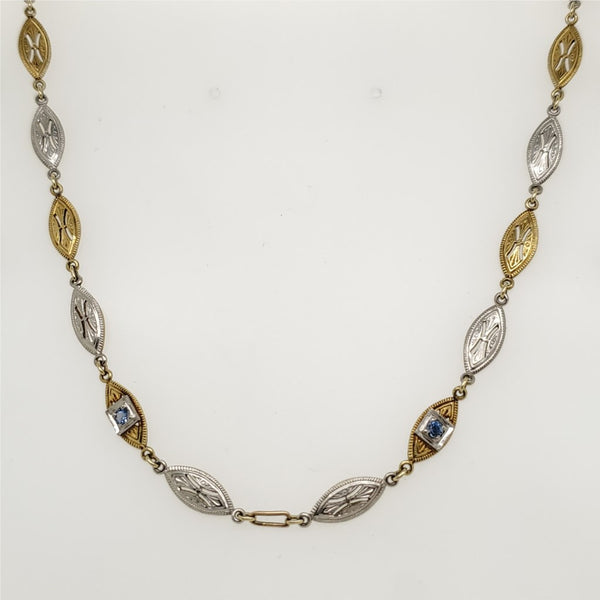 Art Deco 18kt Yellow Gold Platinum and sapphire Necklace