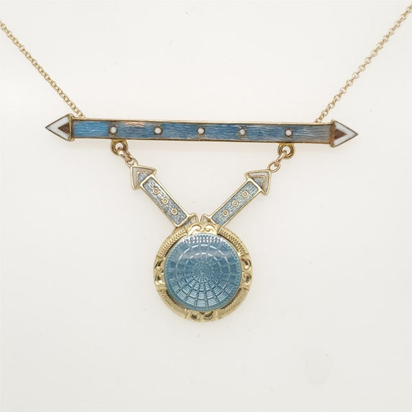 Victorian 14kt Yellow Gold and Blue Enamel Necklace