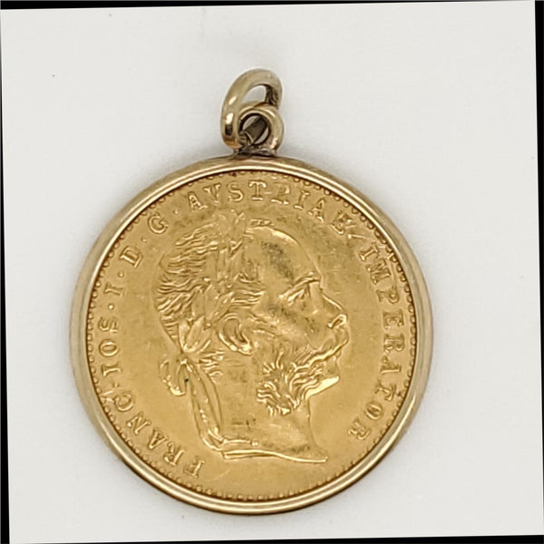 1915 10 Corona Austrian Gold Coin Pendant
