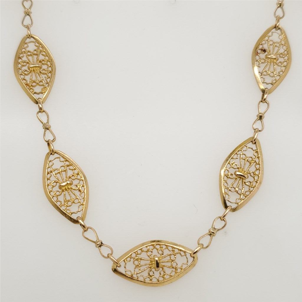 18Kt Yellow Gold Filigree Station Chain