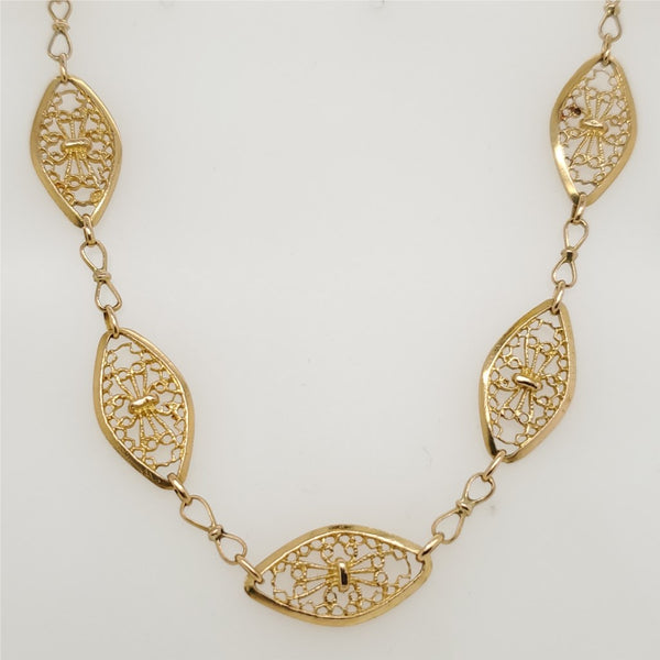 18Kt Yellow Gold Filigree Station Chain