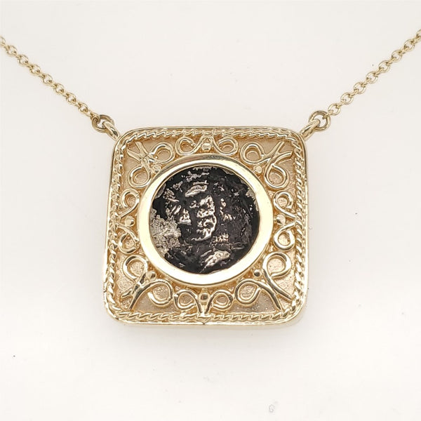 Ancient Roman Coin 14Kt Yellow Gold Pendant Necklace