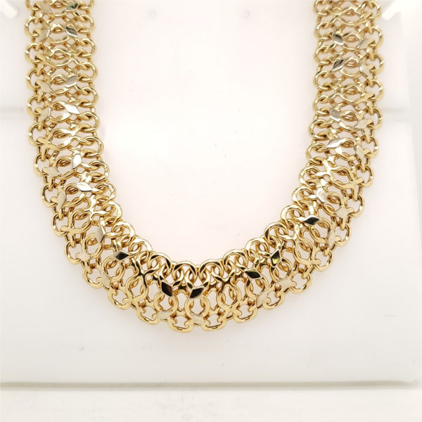 18kt Yellow Gold Open Weave Style Necklace Signed Sadusa