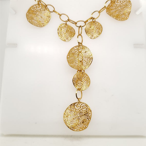 Vintage 21kt Yellow Gold Filigree Y Necklace