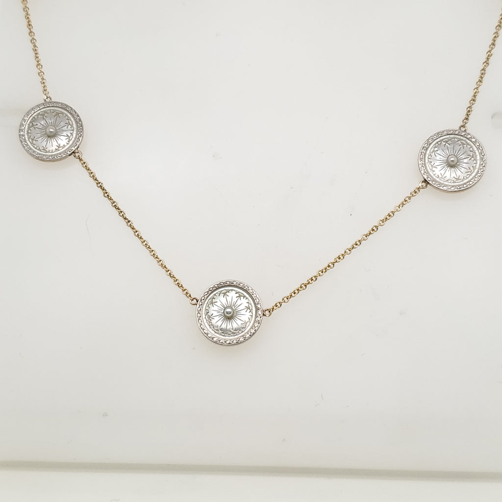 14kt Yellow Gold and Platinum Art Deco station Necklace