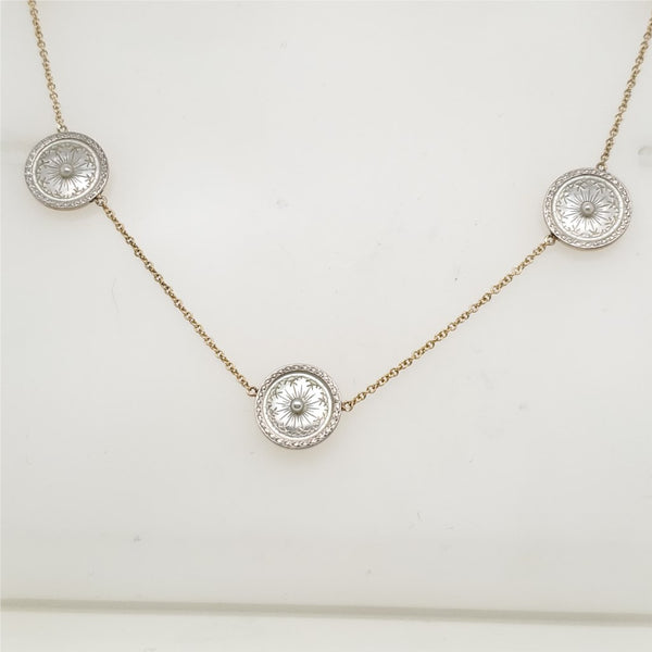 14kt Yellow Gold and Platinum Art Deco station Necklace