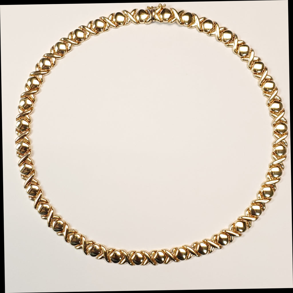 14Kt Yellow Gold X and O Link Necklace