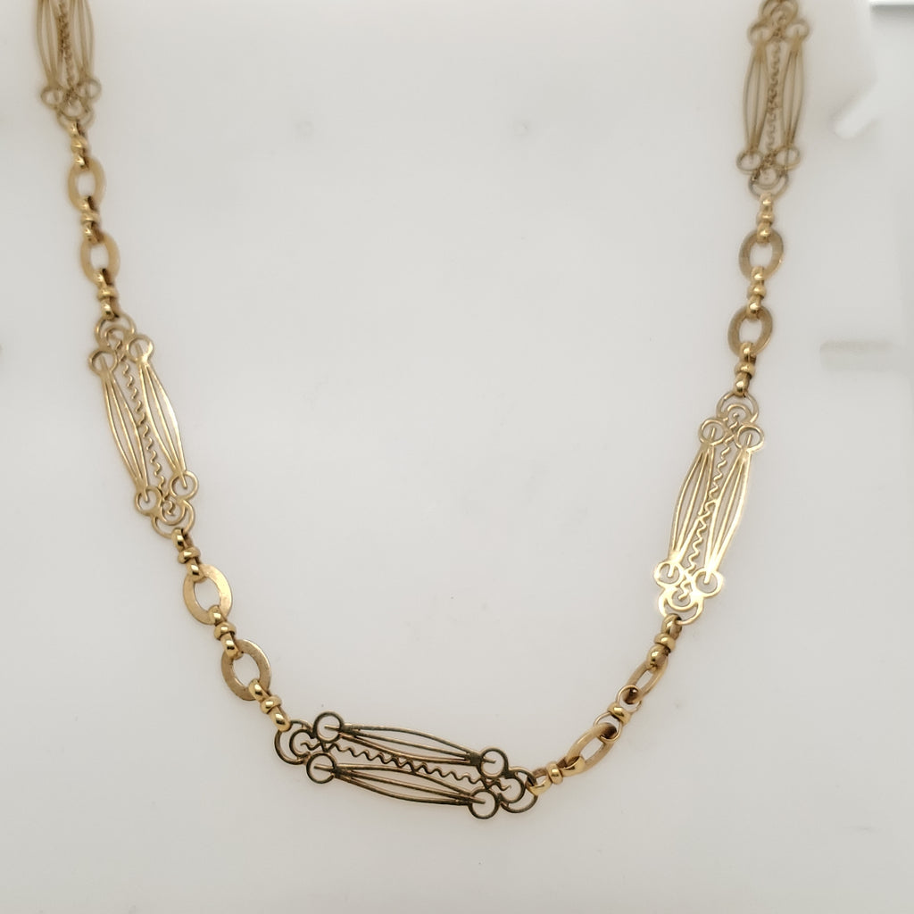 15Kt Yellow Gold Vintage Filigree Link Chain Necklace